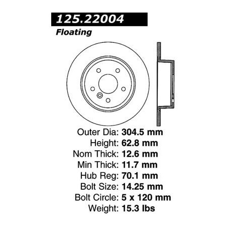 Centric Centric Premium High Carbon Alloy Brake Rotor, Centric Parts 125.22004 125.22004